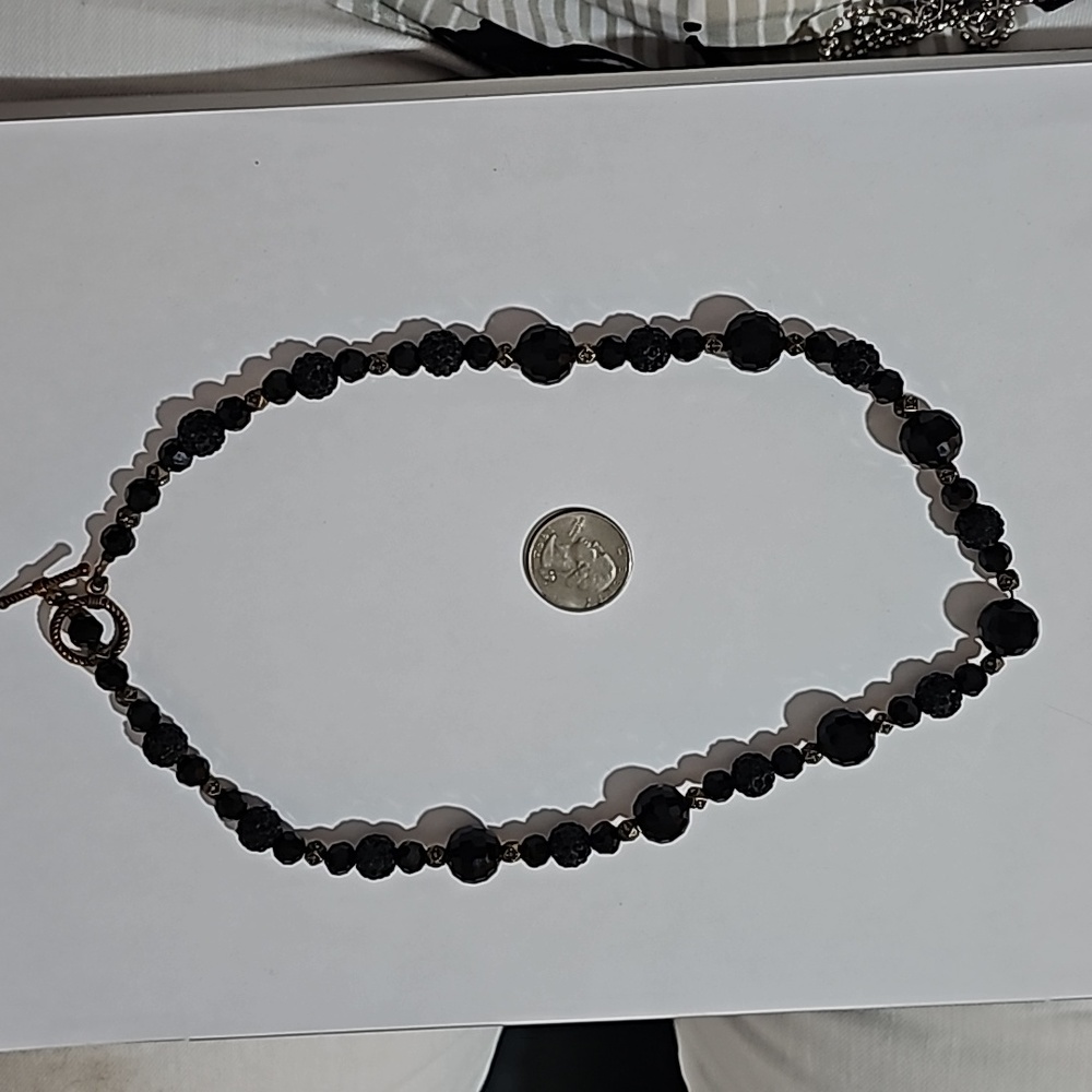Black sparkle and gold tone bead necklace